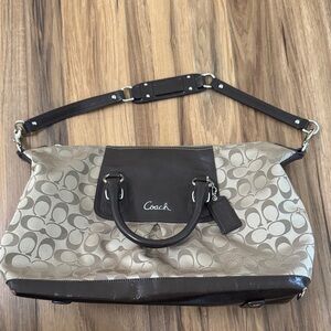 Coach Brown and Cream Signature Shoulder Bag